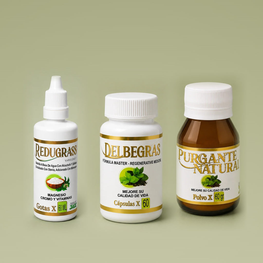 Kit Reductor Natural JADZ: Gotas Redugrass, Cápsulas Delbegras y Purgante Natural de obsequio